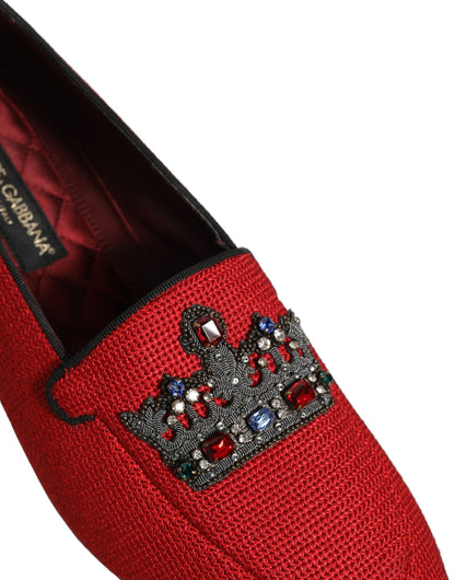 Dolce & Gabbana Red Crown Embellished Dress Loafers