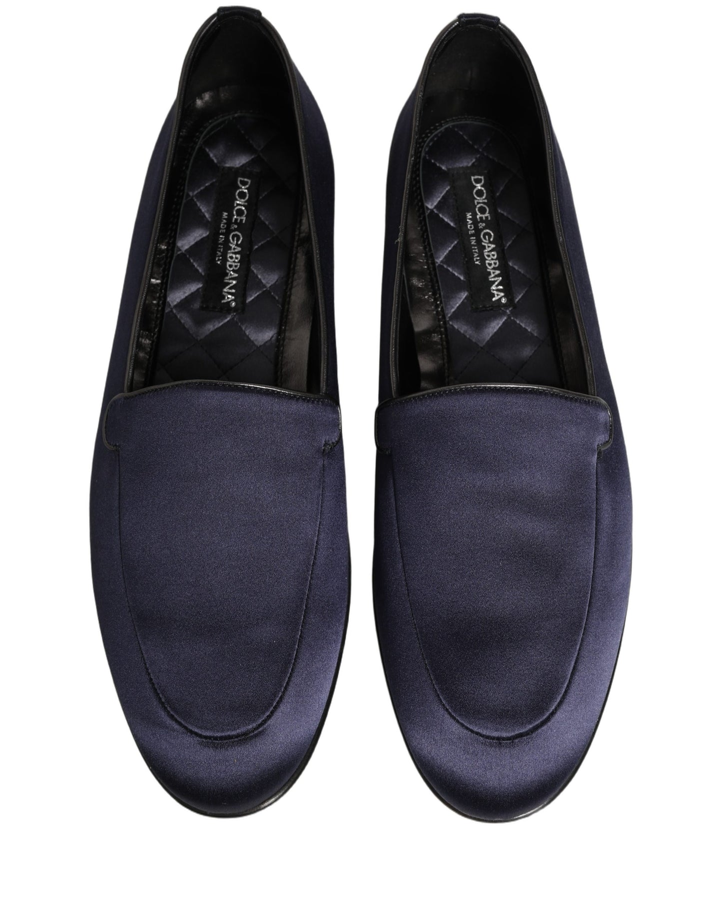 Dolce & Gabbana Navy Blue Satin DG Logo Dress Loafers