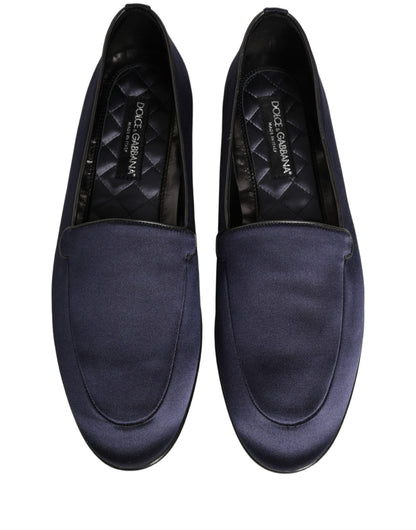 Dolce & Gabbana Navy Blue Satin DG Logo Dress Loafers