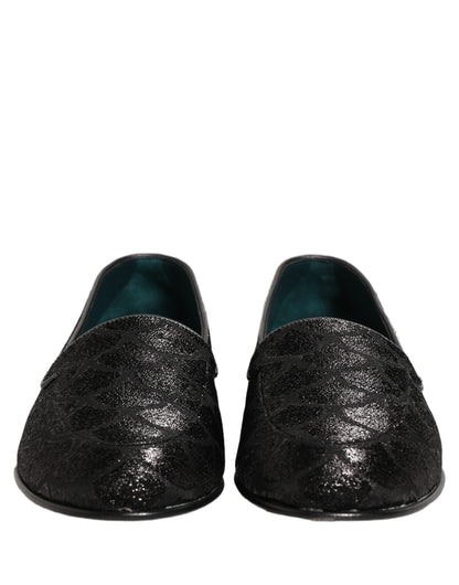 Dolce & Gabbana Black Glitter Brocade Men Dress Loafers
