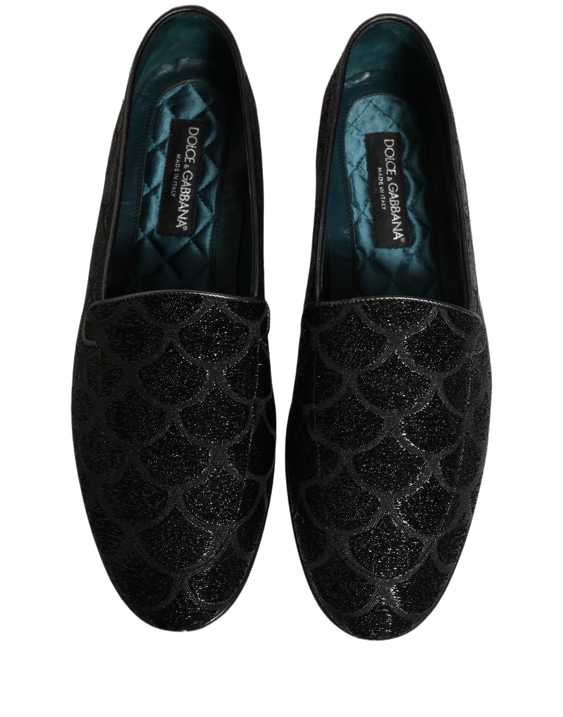Dolce & Gabbana Black Glitter Brocade Men Dress Loafers