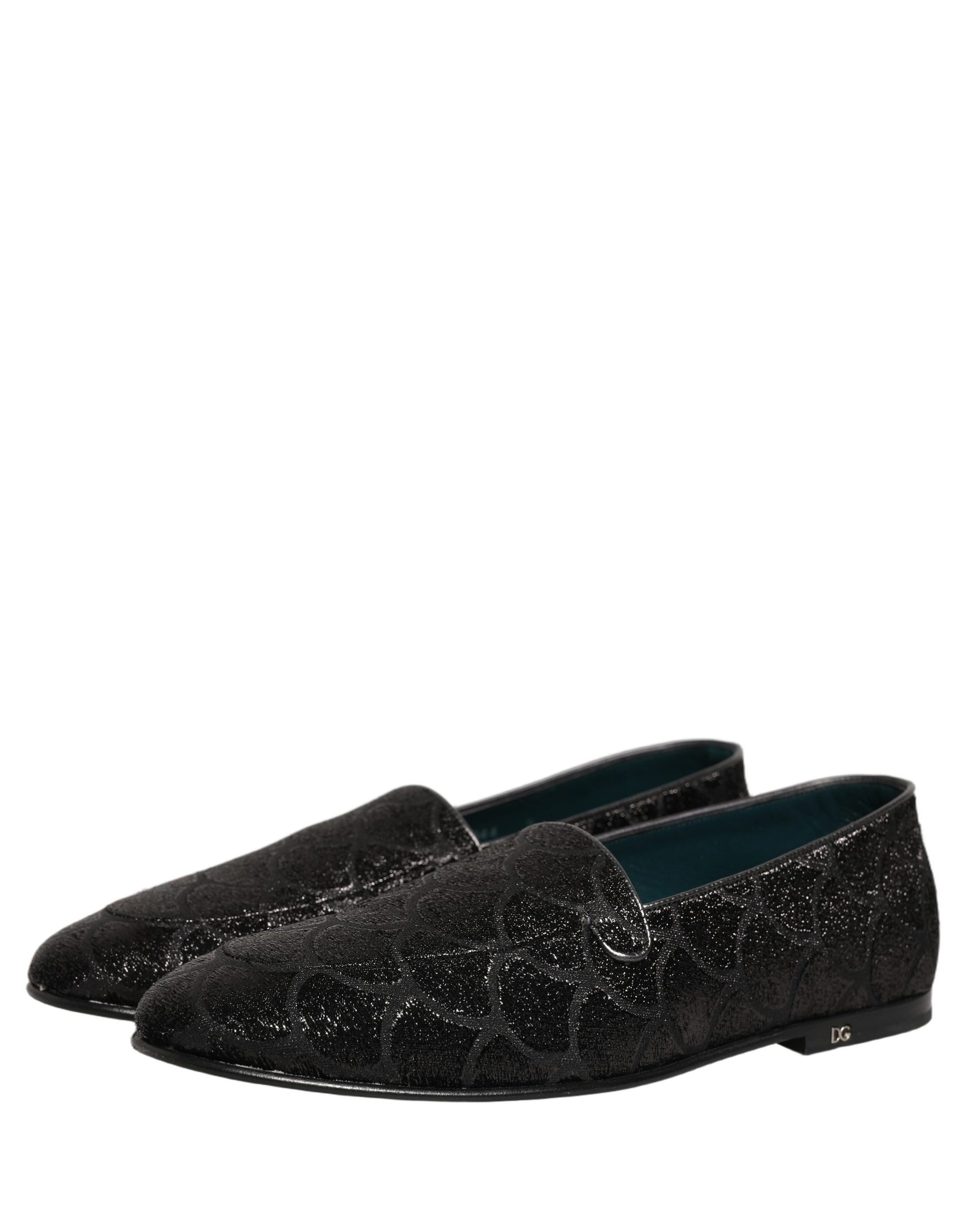 Dolce & Gabbana Black Glitter Brocade Men Dress Loafers
