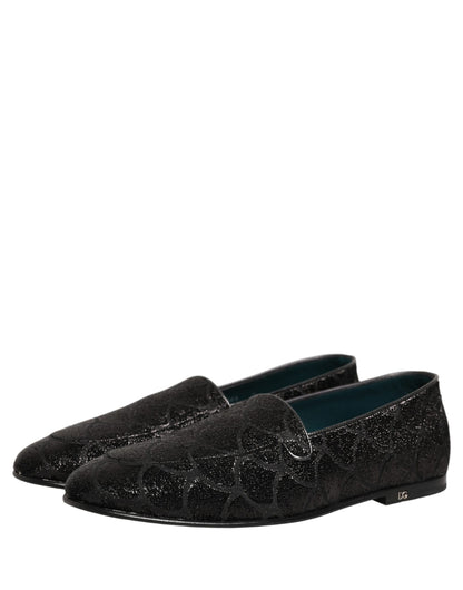 Dolce & Gabbana Black Glitter Brocade Men Dress Loafers