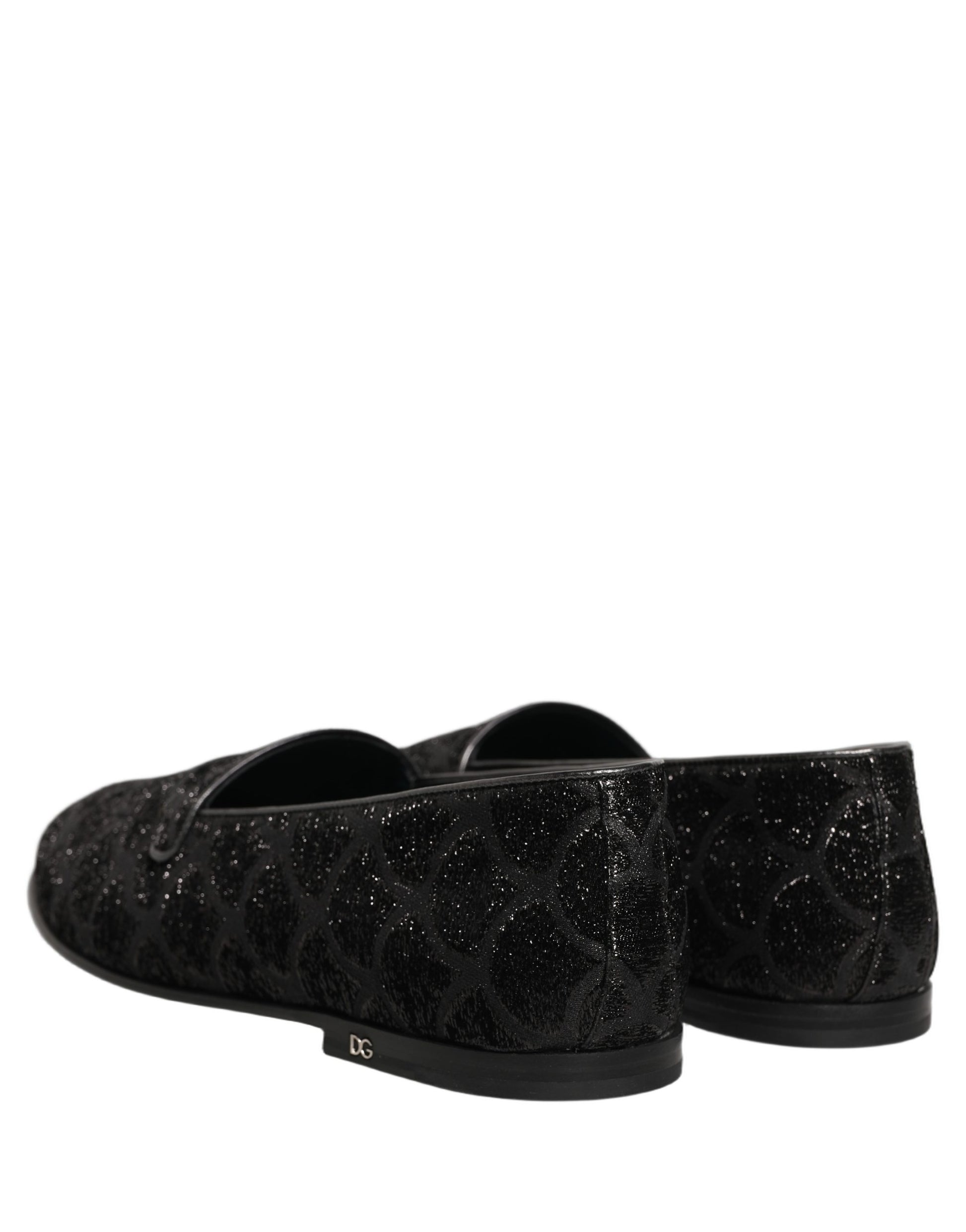 Dolce & Gabbana Black Glitter Brocade Men Dress Loafers
