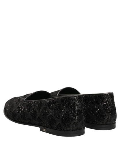 Dolce & Gabbana Black Glitter Brocade Men Dress Loafers