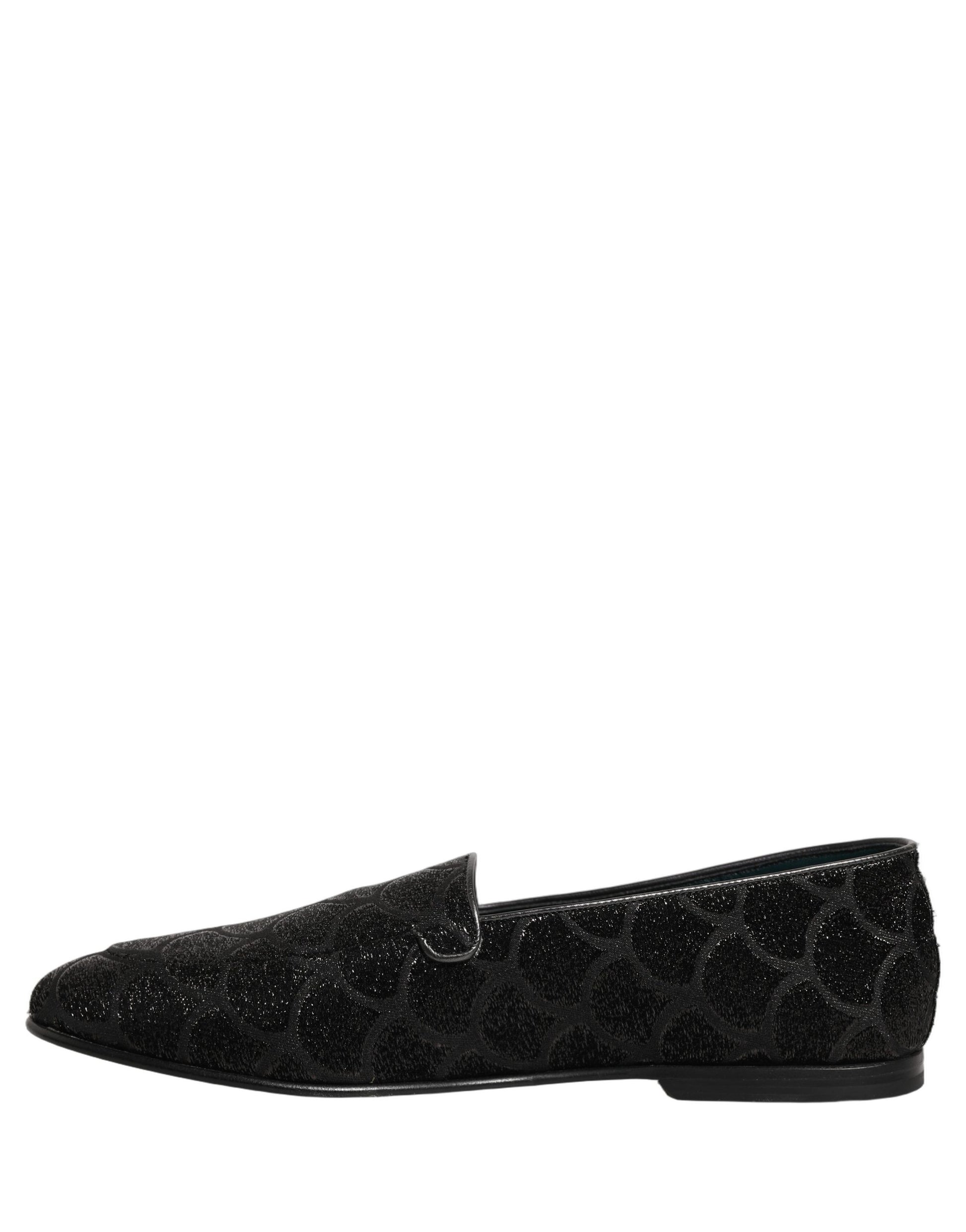 Dolce & Gabbana Black Glitter Brocade Men Dress Loafers