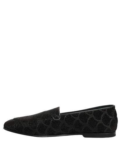 Dolce & Gabbana Black Glitter Brocade Men Dress Loafers