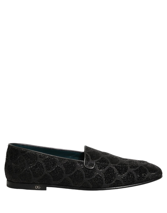 Dolce & Gabbana Black Glitter Brocade Men Dress Loafers