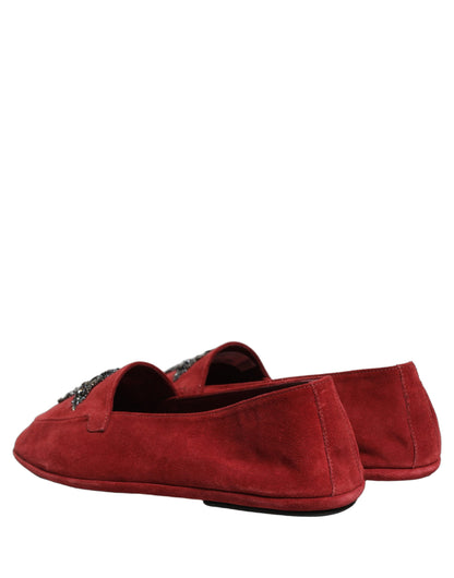 Dolce & Gabbana Red Suede Cross Slip On Dress Loafers