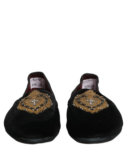 Dolce & Gabbana Black Velvet Sacred Heart Dress Loafers