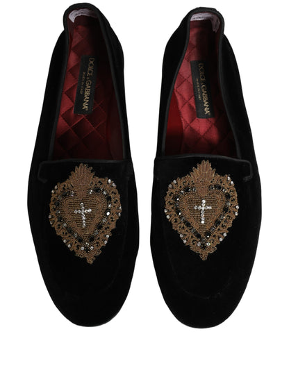 Dolce & Gabbana Black Velvet Sacred Heart Dress Loafers