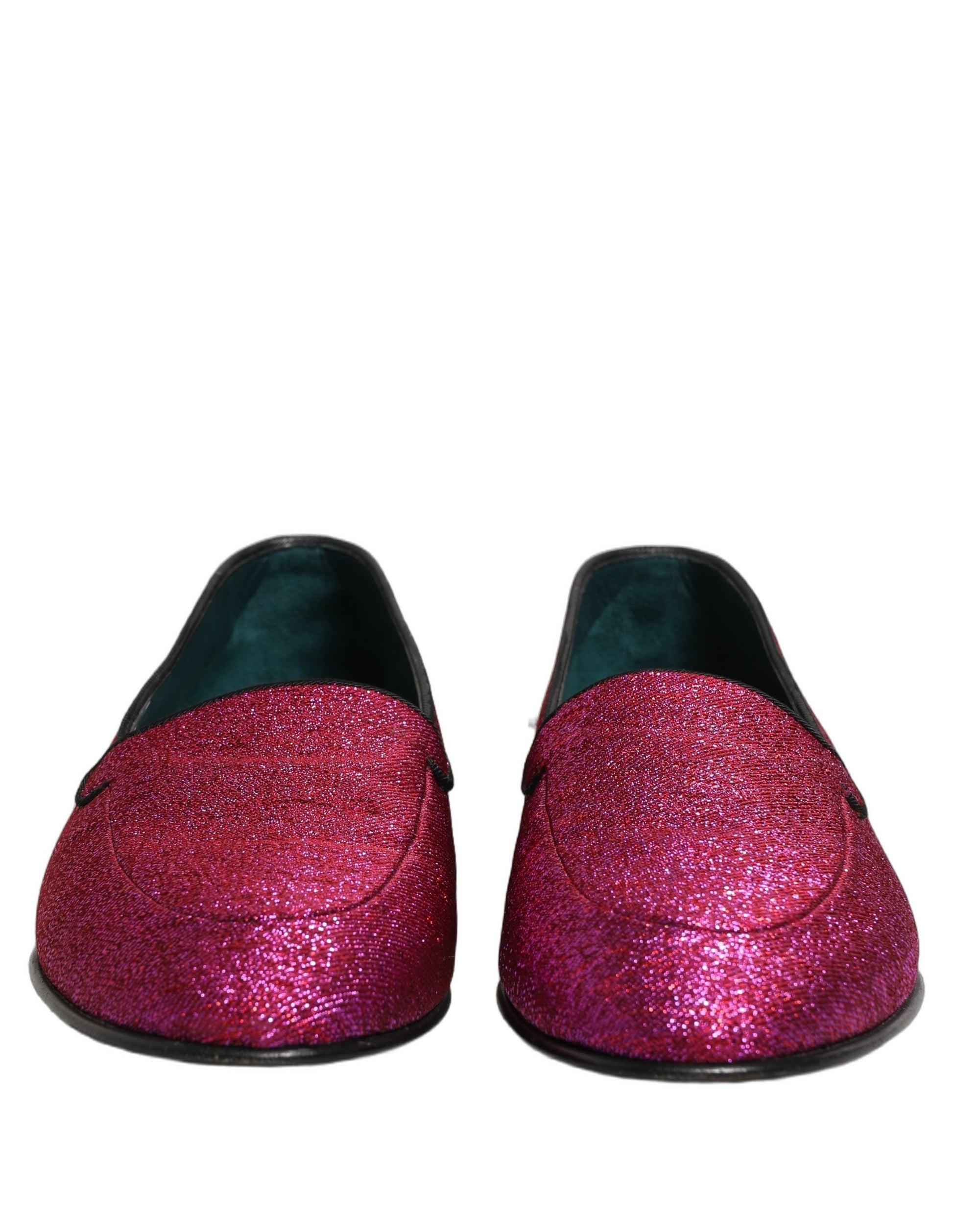 Dolce & Gabbana Pink Glitter Lurex Logo Loafers Shoes