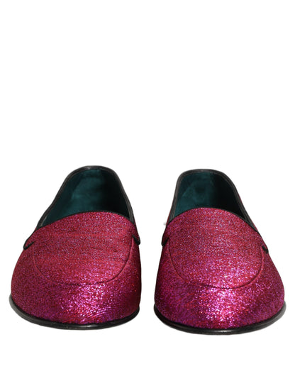 Dolce & Gabbana Pink Glitter Lurex Logo Loafers Shoes
