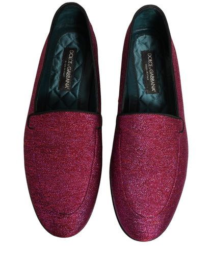Dolce & Gabbana Pink Glitter Lurex Logo Loafers Shoes