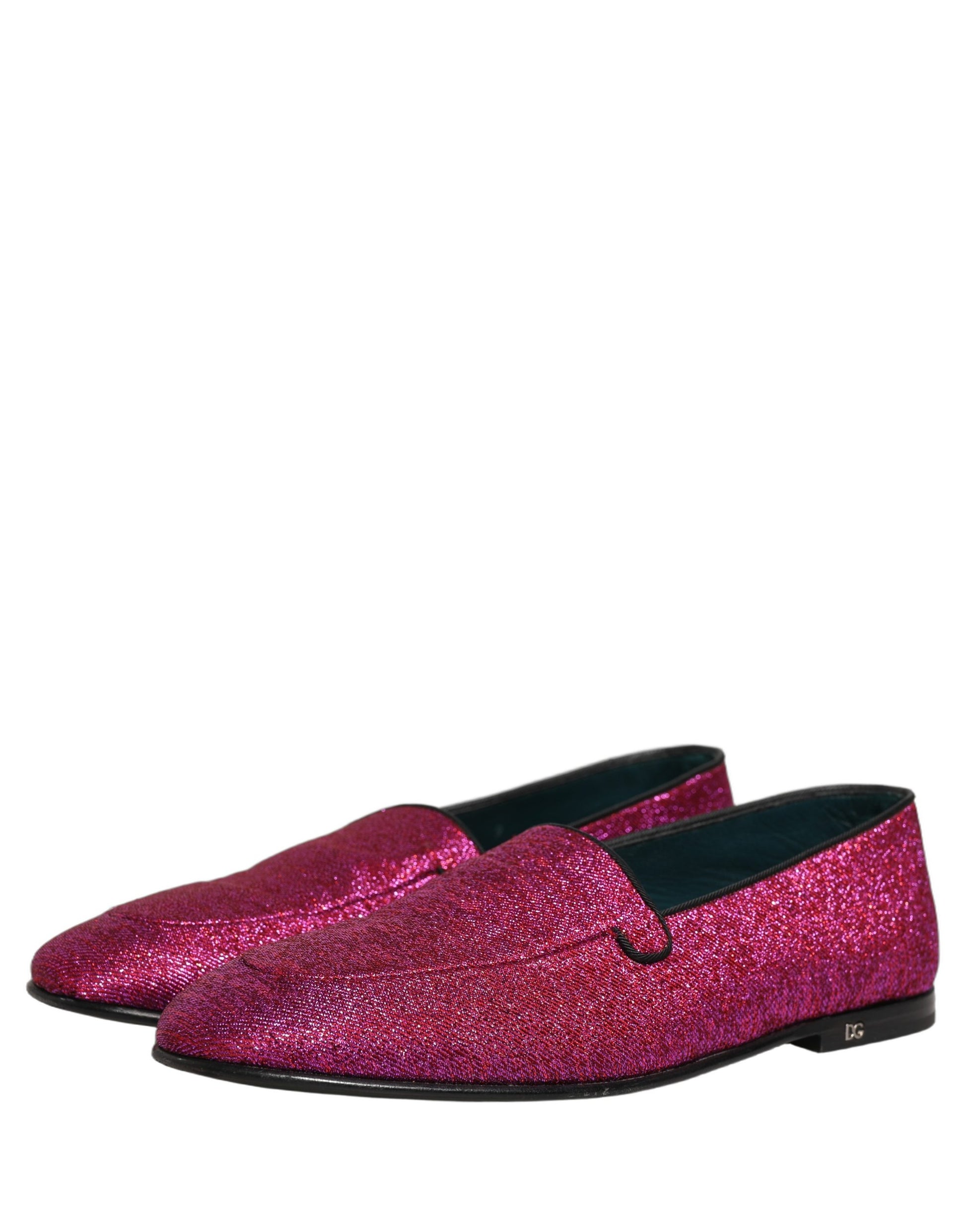 Dolce & Gabbana Pink Glitter Lurex Logo Loafers Shoes