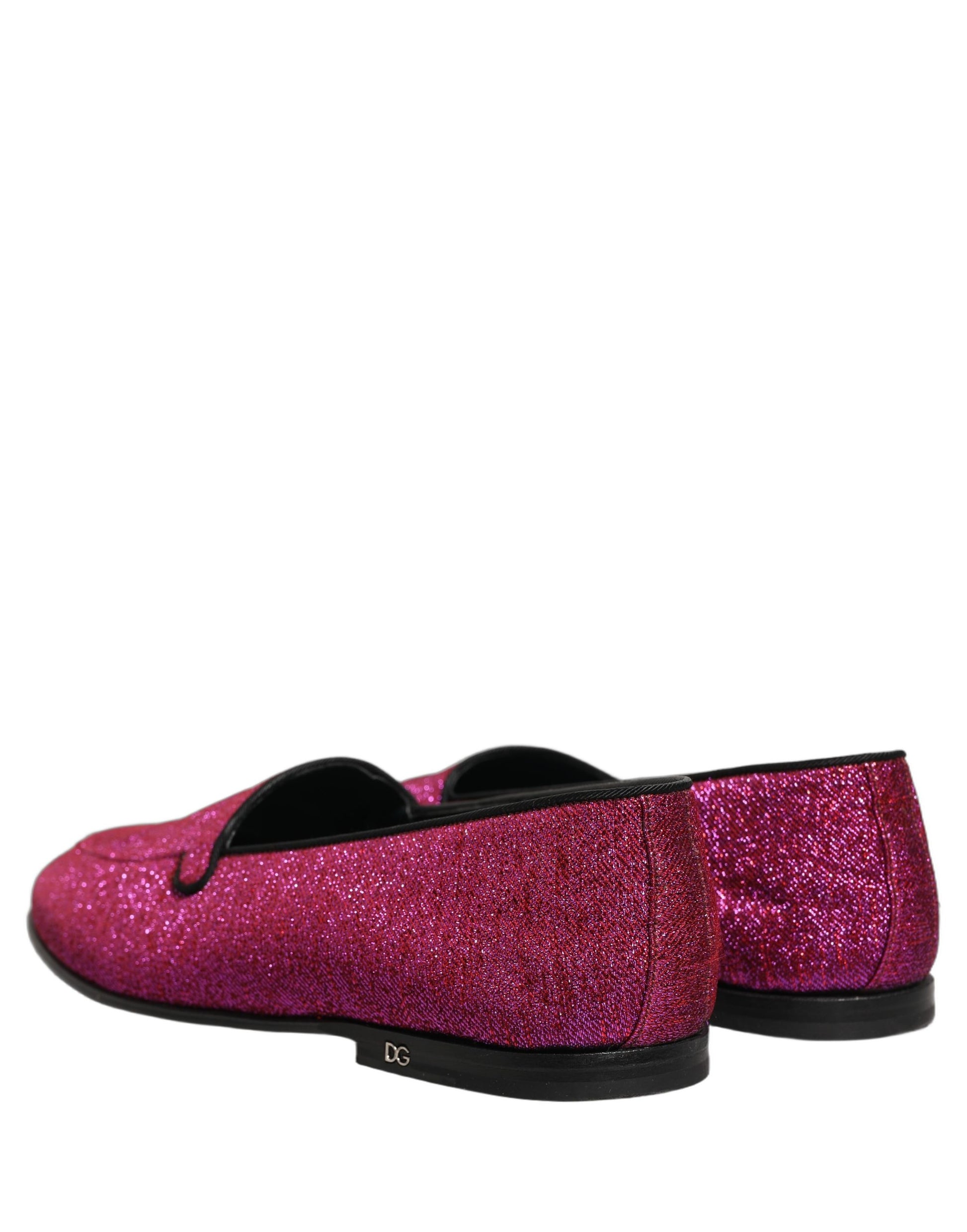 Dolce & Gabbana Pink Glitter Lurex Logo Loafers Shoes