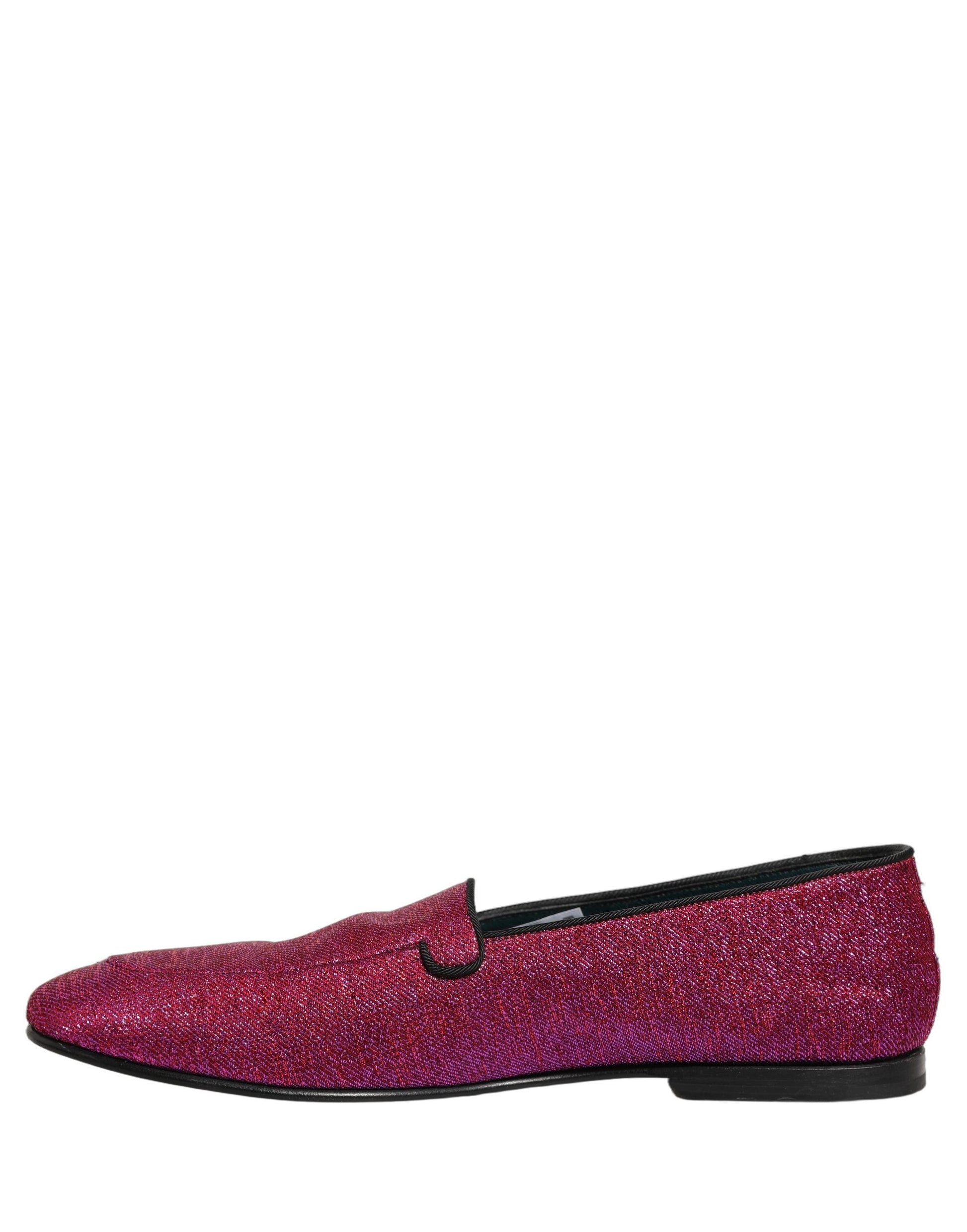 Dolce & Gabbana Pink Glitter Lurex Logo Loafers Shoes