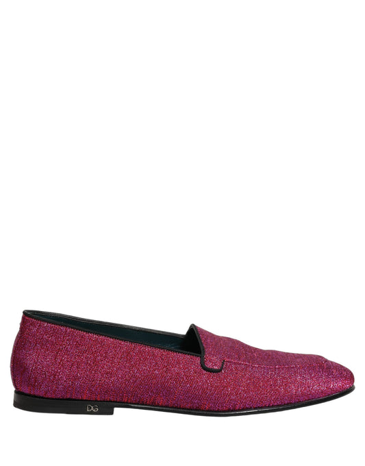 Dolce & Gabbana Pink Glitter Lurex Logo Loafers Shoes