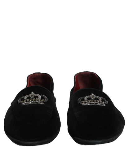 Dolce & Gabbana Black Crown Embellished Dress Loafers
