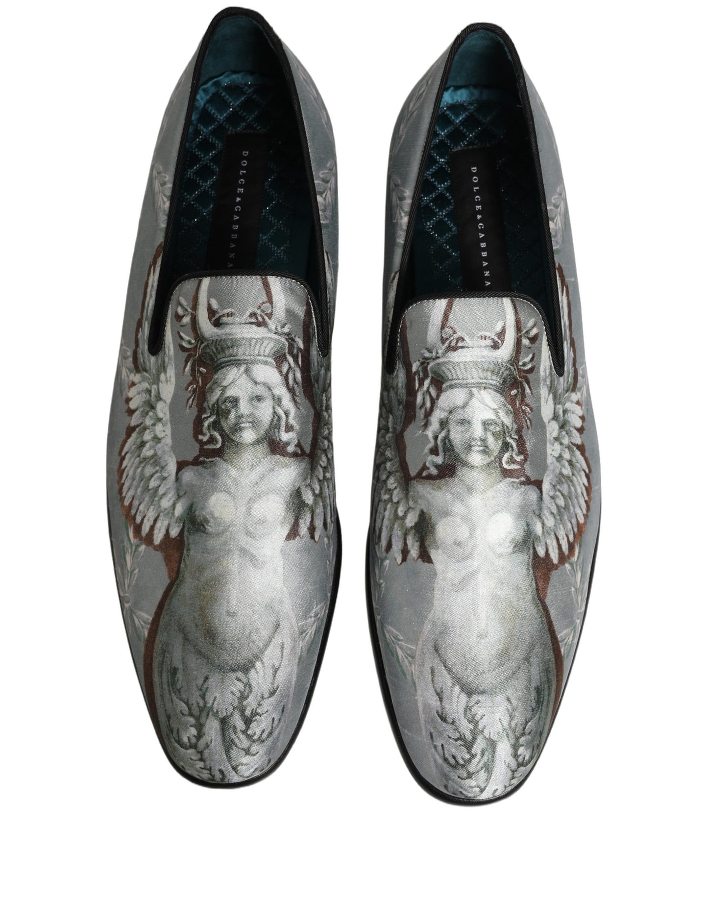 Dolce & Gabbana Baroque Angel Velvet Gray Loafers for Men