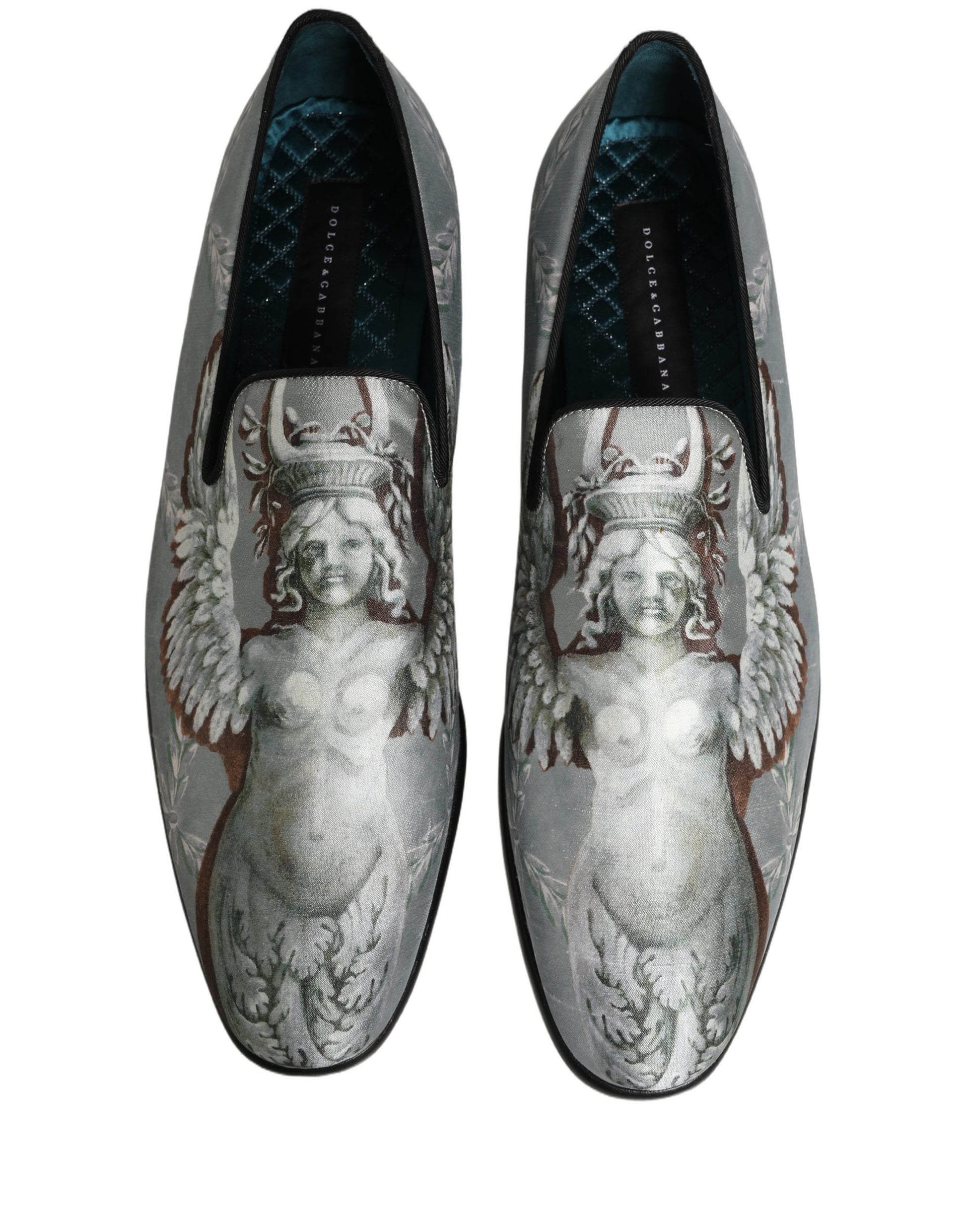 Dolce & Gabbana Baroque Angel Velvet Gray Loafers for Men