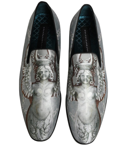 Dolce & Gabbana Baroque Angel Velvet Gray Loafers for Men