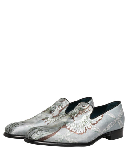Dolce & Gabbana Baroque Angel Velvet Gray Loafers for Men