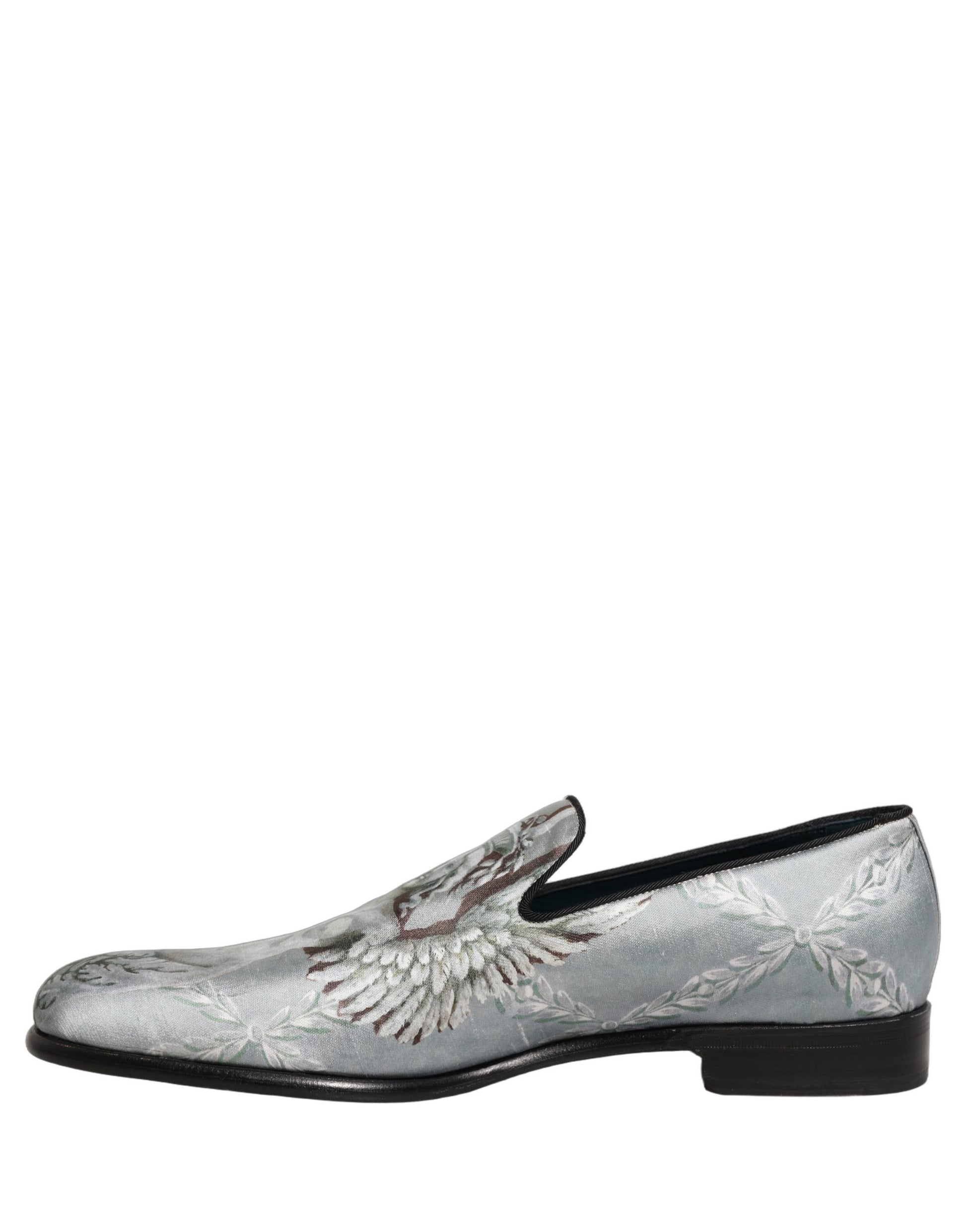 Dolce & Gabbana Baroque Angel Velvet Gray Loafers for Men