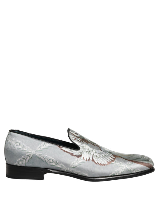 Dolce & Gabbana Baroque Angel Velvet Gray Loafers for Men