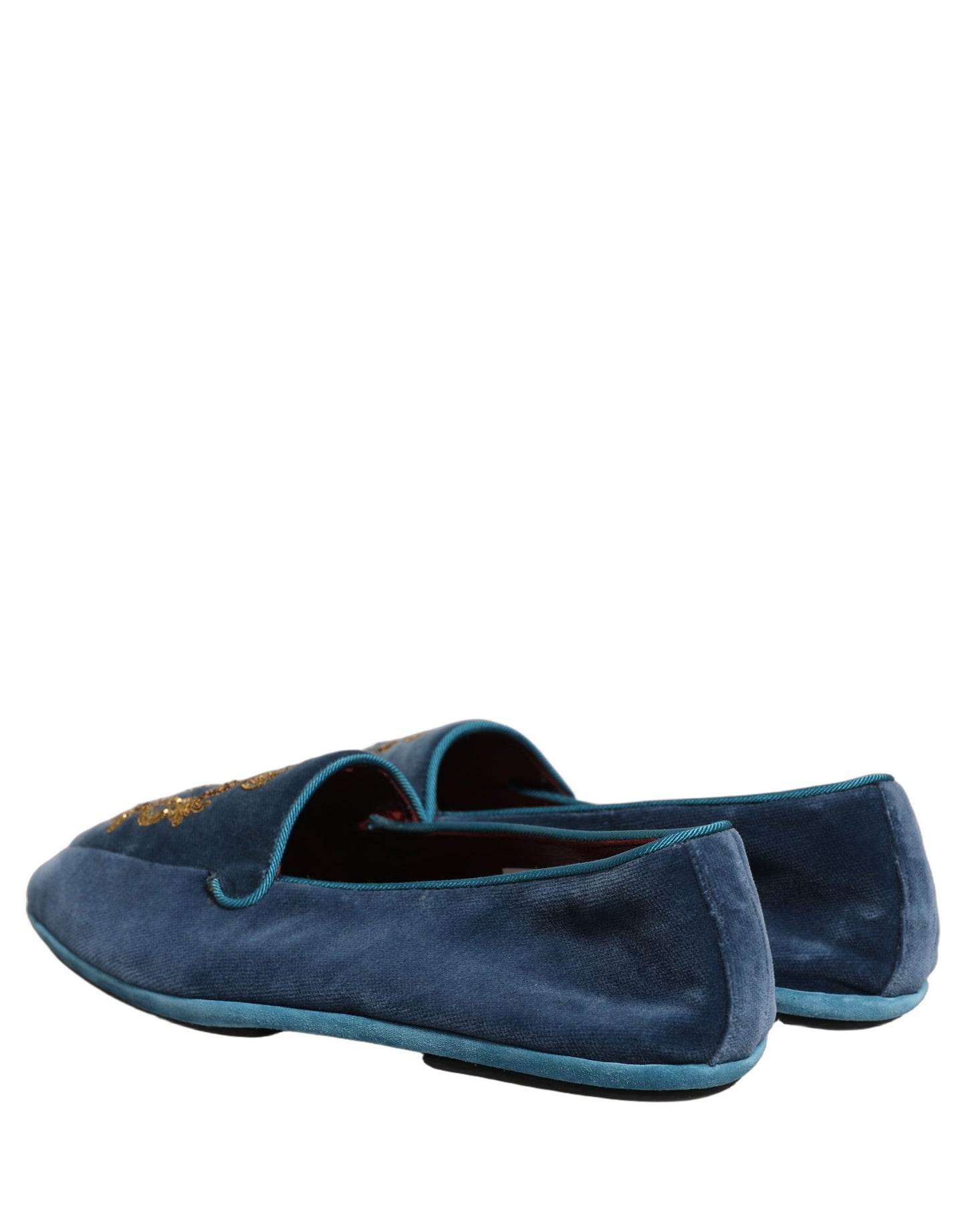 Dolce & Gabbana Blue Velvet Crown Embroidery Loafers