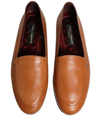 Dolce & Gabbana Brown Leather Logo Slip-On Loafers for Men