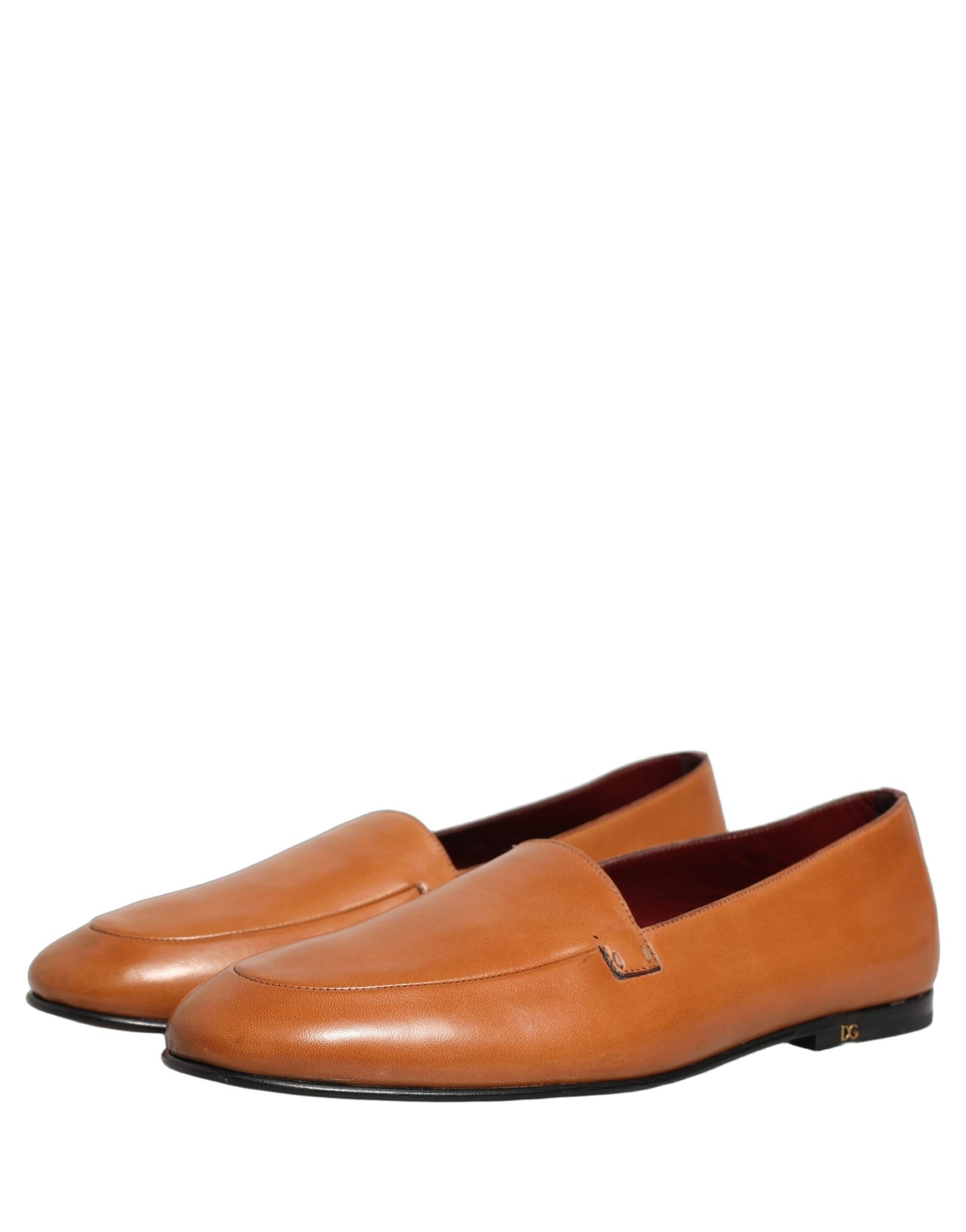 Dolce & Gabbana Brown Leather Logo Slip-On Loafers for Men