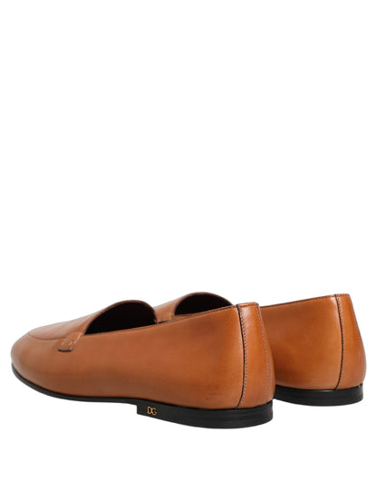 Dolce & Gabbana Brown Leather Logo Slip-On Loafers for Men