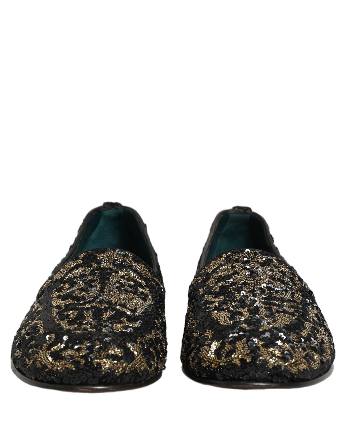 Dolce & Gabbana Black Gold Embellished Dress Loafers