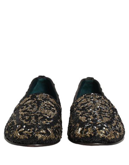 Dolce & Gabbana Black Gold Embellished Dress Loafers