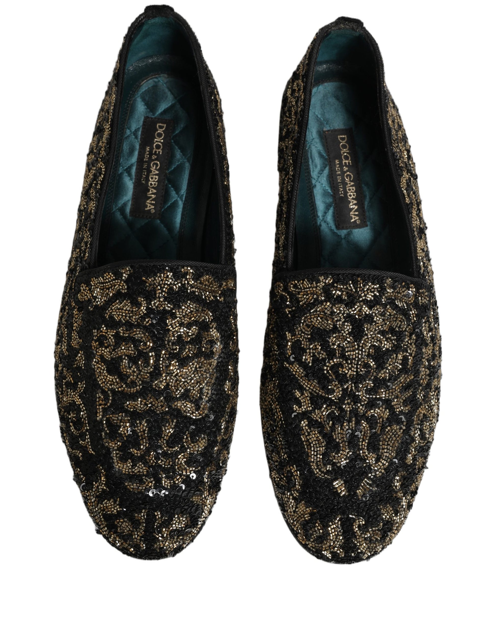 Dolce & Gabbana Black Gold Embellished Dress Loafers