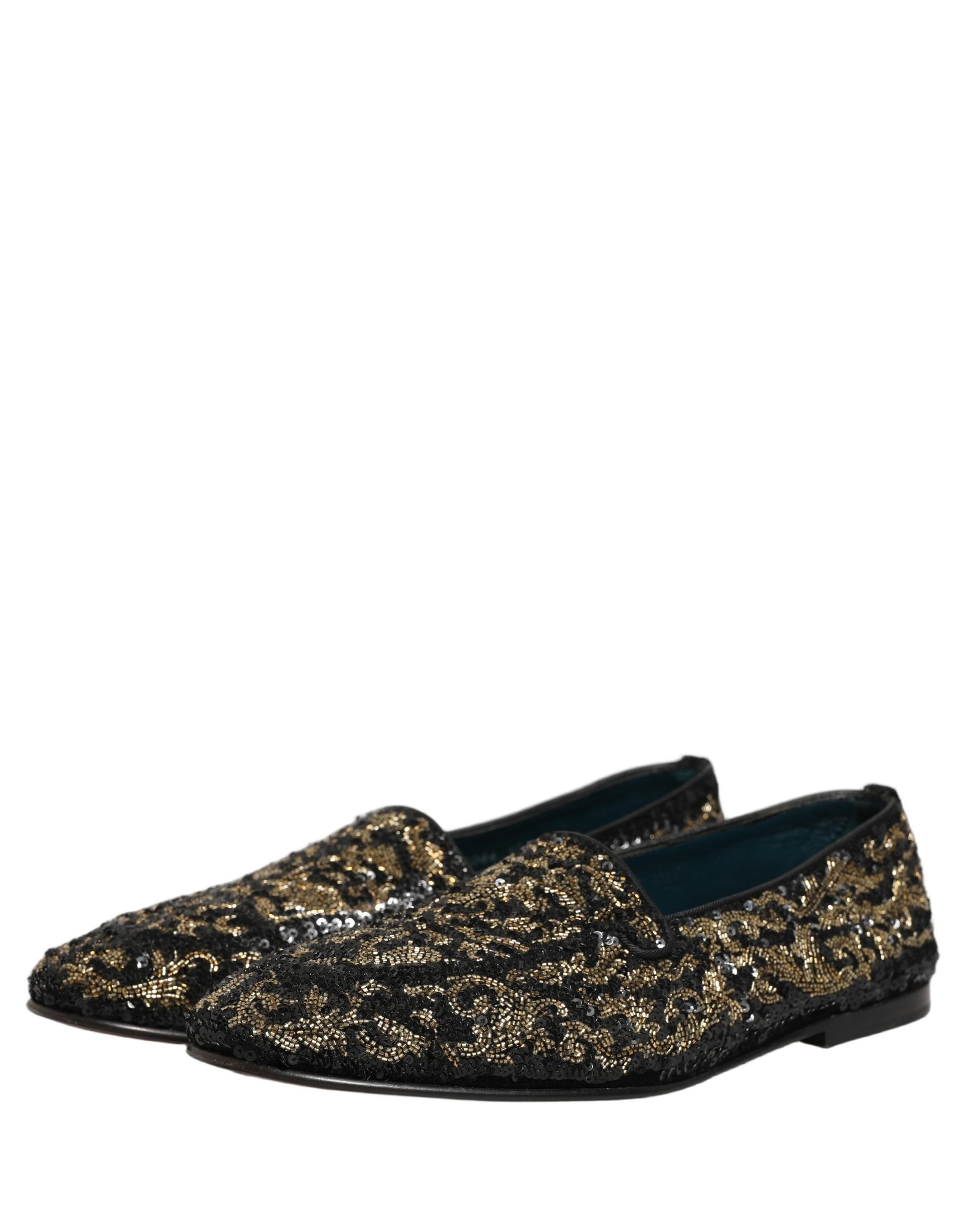 Dolce & Gabbana Black Gold Embellished Dress Loafers