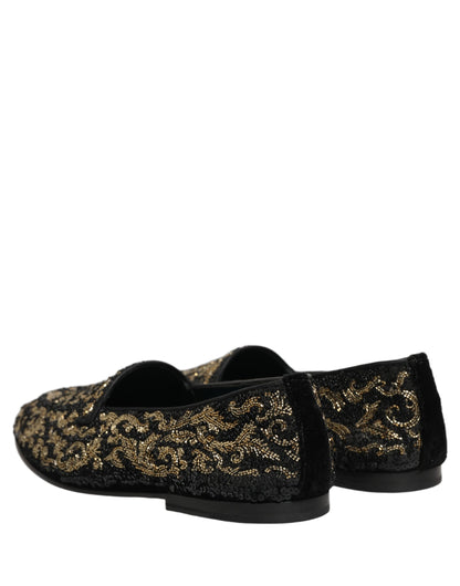 Dolce & Gabbana Black Gold Embellished Dress Loafers