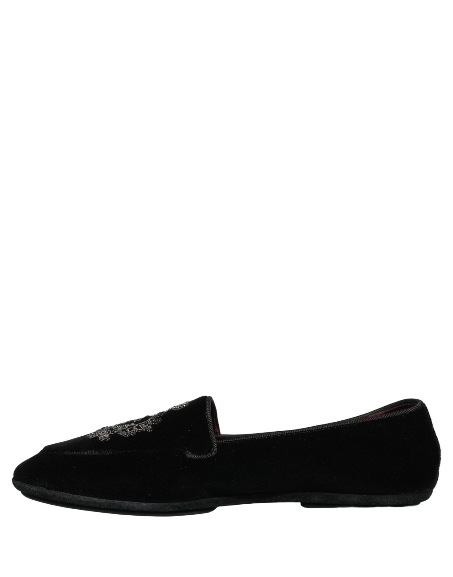 Dolce & Gabbana Black Velvet Crown Embroidery Loafers