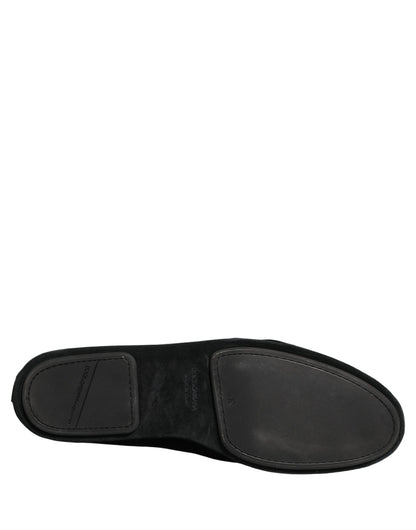 Dolce & Gabbana Black Velvet Crown Embroidery Loafers