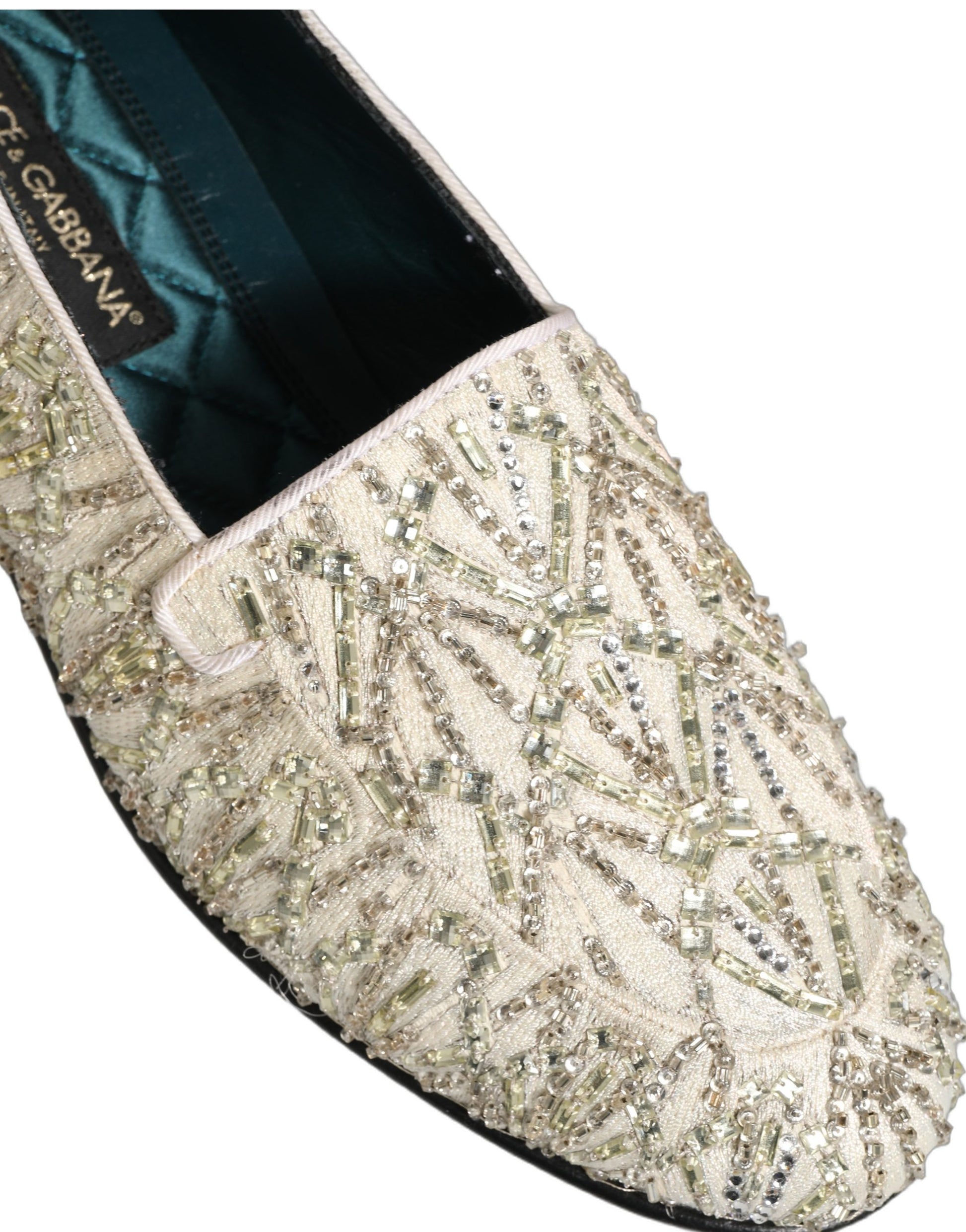 Dolce & Gabbana White Velvet Embroidered Dress Loafers