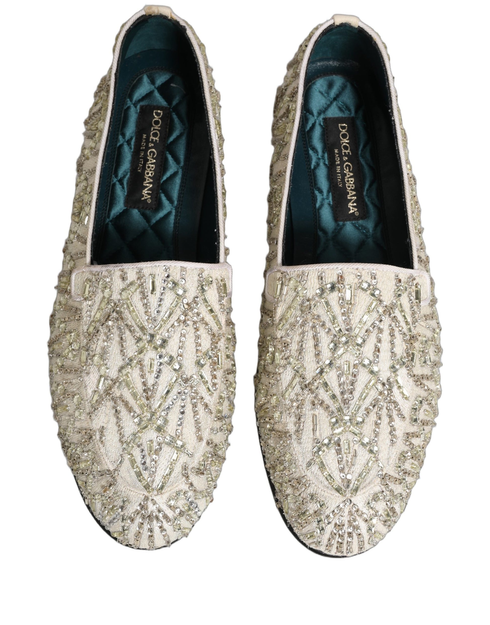 Dolce & Gabbana White Velvet Embroidered Dress Loafers