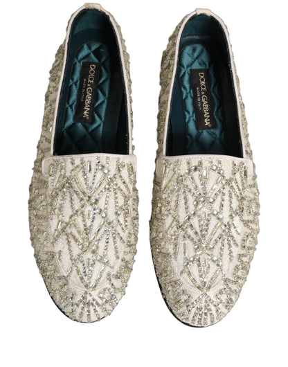 Dolce & Gabbana White Velvet Embroidered Dress Loafers