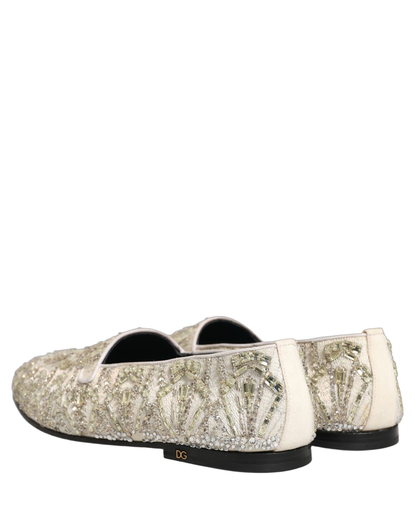Dolce & Gabbana White Velvet Embroidered Dress Loafers