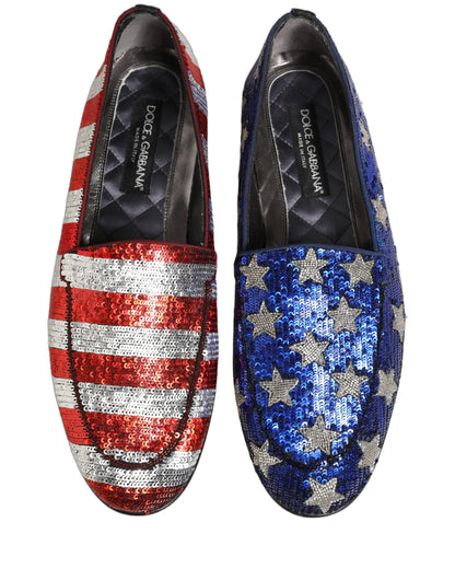 Dolce & Gabbana Multicolor Flag Sequin Dress Loafers