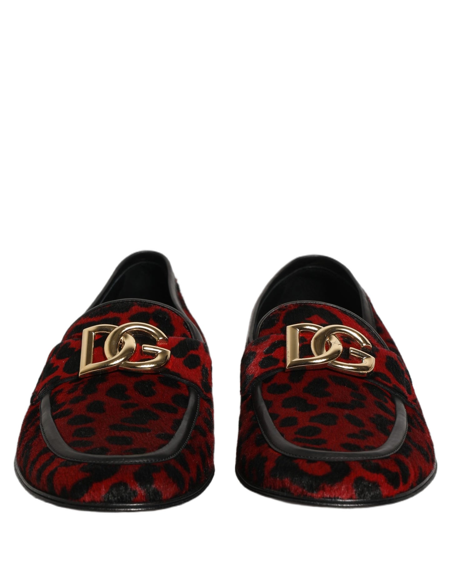 Dolce & Gabbana Red Leopard Print Pony Hair Dress Loafers