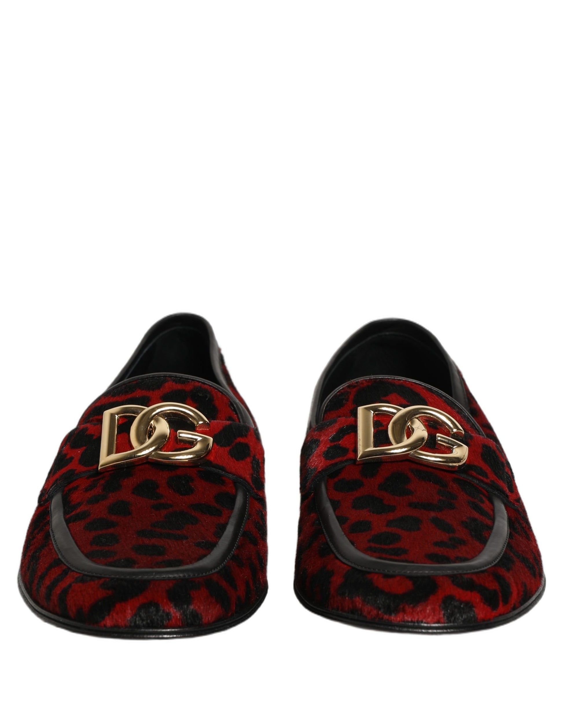 Dolce & Gabbana Red Leopard Print Pony Hair Dress Loafers
