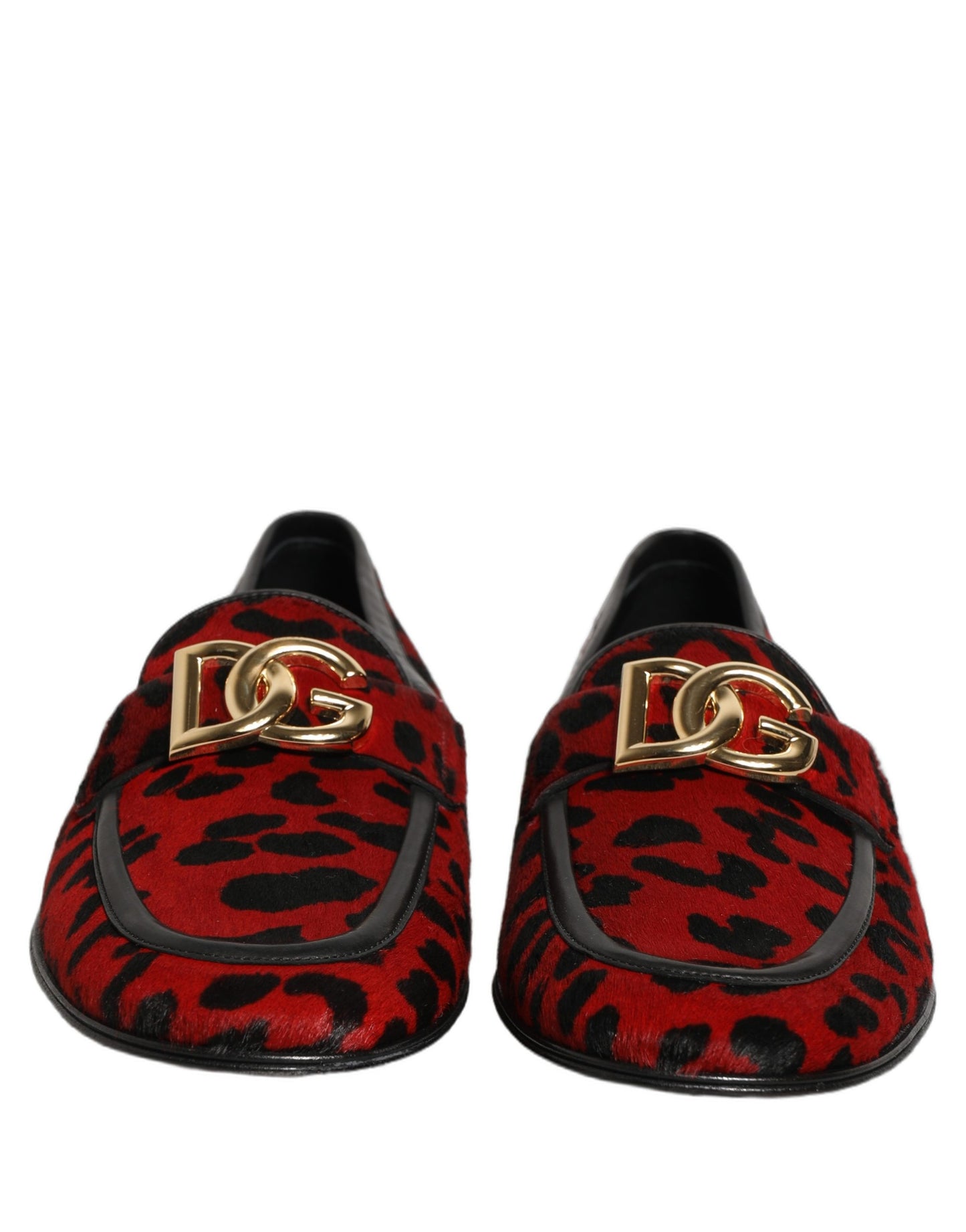 Dolce & Gabbana Red Leopard Print Pony Hair Loafers