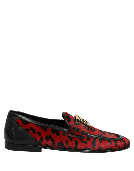 Dolce & Gabbana Red Leopard Print Pony Hair Loafers