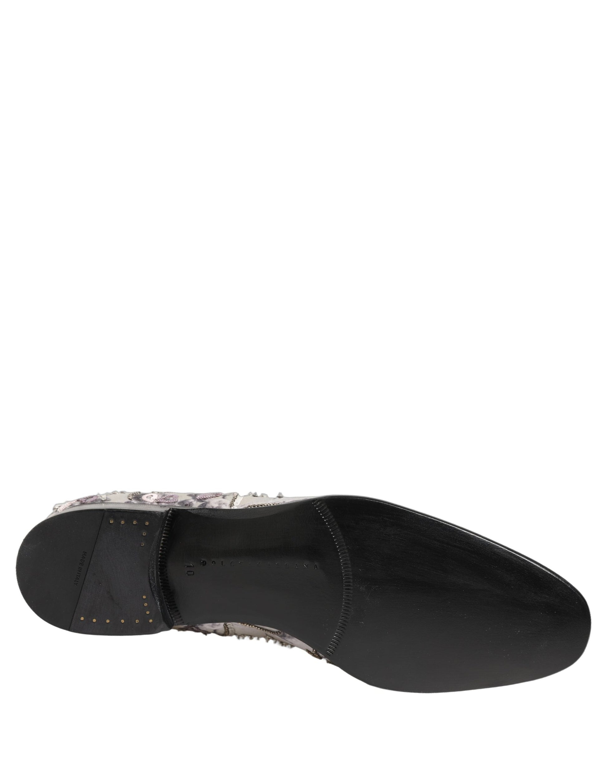 Dolce & Gabbana White Sequined Formal Slip On Loafers Shoes